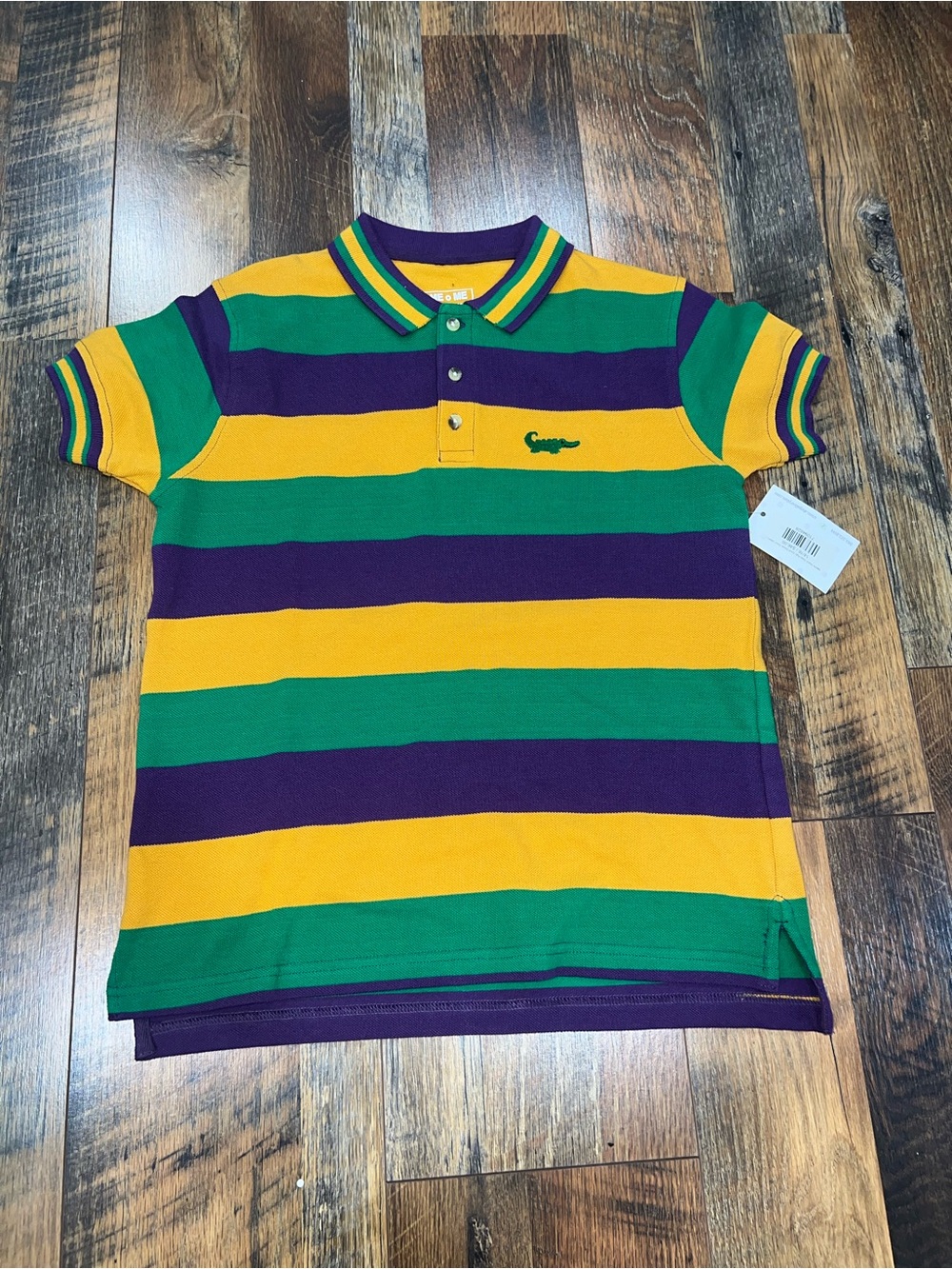 Boys' Striped Polo Shirt in Yellow, Green & Purple for Mardi Gras